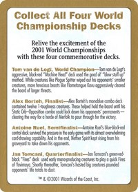 2001 World Championship Advertisement Card