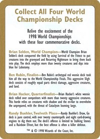1998 World Championship Advertisement Card