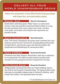 2003 World Championship Advertisement Card